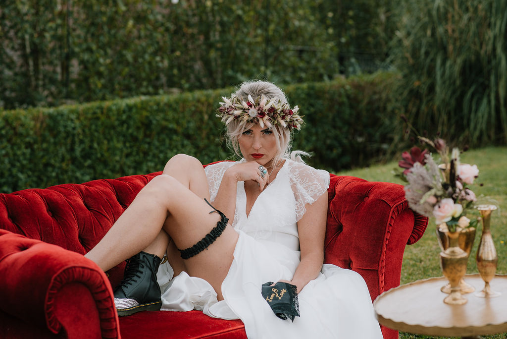 Alternative Bride Inspiration - Rock the House With Black Garter and Bridal Handkerchief