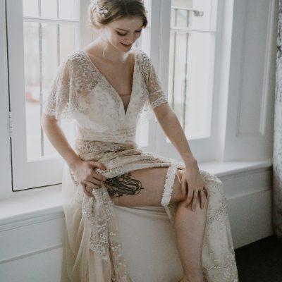 Romantic Bridal Preparation With Bridal Lingerie and Lace Garter