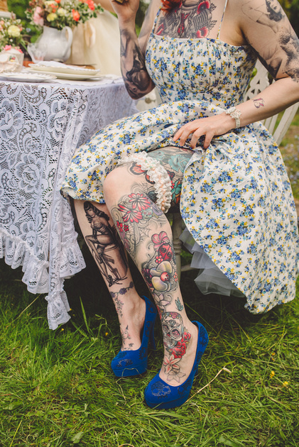 Rockabilly Tattooed Bridal Inspiration With Vintage Inspired Garter