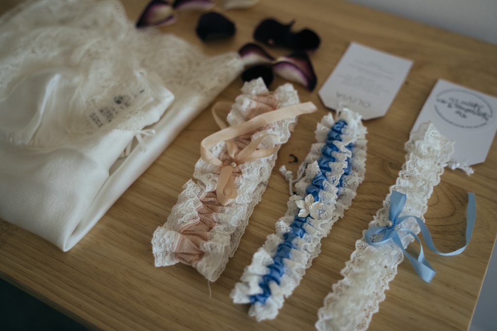 Luxury Lace Garters and Coloured Wedding Dress For A Brighton Wedding